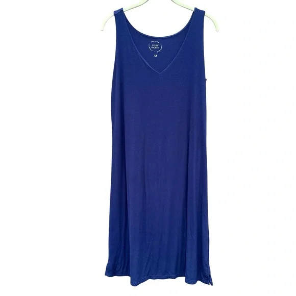 Cozy Earth Bamboo Rib Knit Ultra Soft V-Neck Tank Lounge Nightgown Dress Navy M - Picture 2 of 7